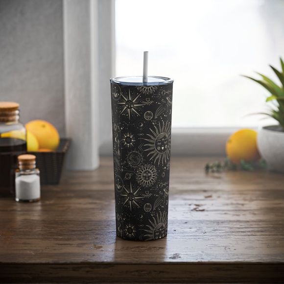 Boho Celestial Moon and Planets 20oz Tumbler With Metal Straw - Picture 2 of 7